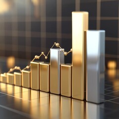 Poster - A minimalist D line chart in gold and silver, showing stock price fluctuations