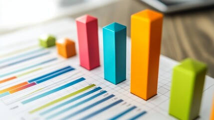 Leinwandbilder - A professional bar chart with bold, colorful bars rising in front of a clean, minimalist grid background, symbolizing financial performance and growth