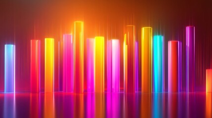Leinwandbilder - A set of glossy D bars rising dramatically from a financial dashboard, with neon highlights and subtle lighting effects to convey financial growth