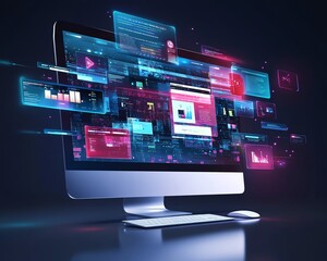 illustration of a computer screen with floating ui elements, symbolizing dynamic responsive web desi
