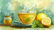 © Pix - Hot Tea with Lemon and Honey Jar Still Life Painting