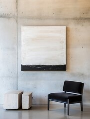 Aufkleber - Minimalist modern living room with abstract art on the wall and stylish black chair : Generative AI