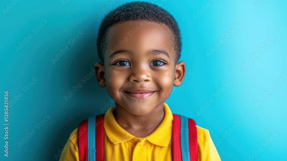 Smiling African American Boy with Backpack Ready for School Portrait ...