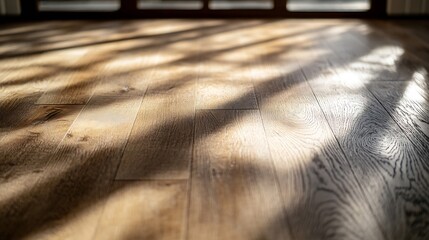 Canvas Print - Natural light casting shadows on polished wood floor creating a warm ambiance : Generative AI