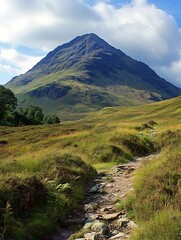 Wall Mural - Stunning Mountain Path in a Lush Green Landscape Under a Dramatic Sky : Generative AI