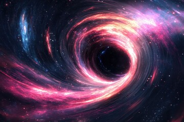 Wall Mural - colorful particles and light rays swirl around a cosmic vortex in deep space, particles and neon col