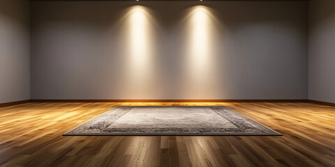 Poster - minimalistic room with single rug and soft lighting creates serene atmosphere