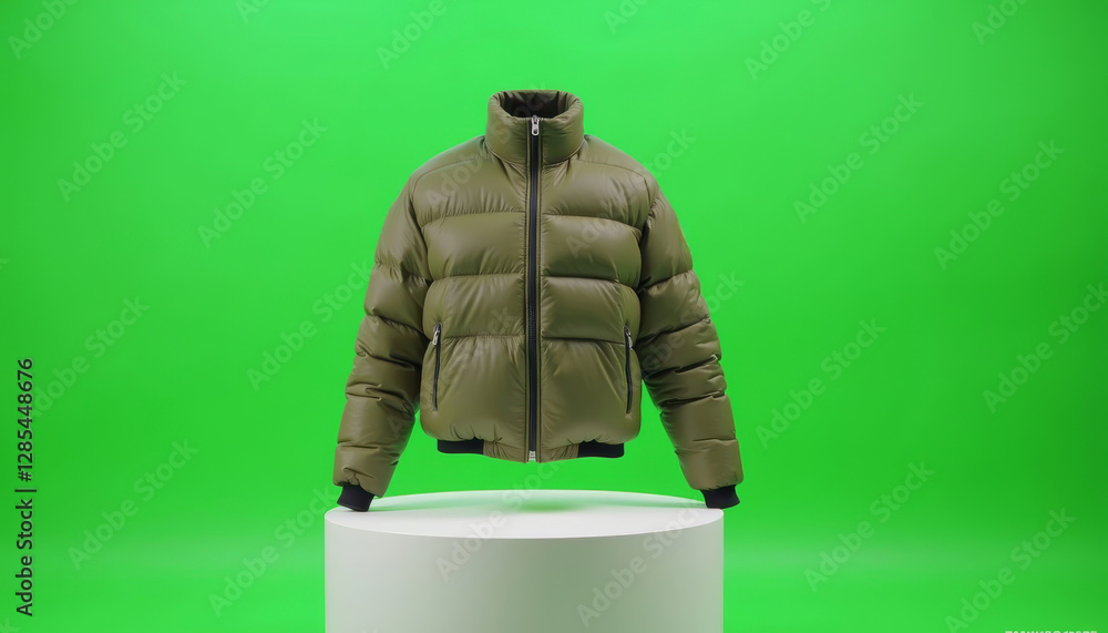 Olive Green Quilted Puffer Jacket