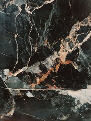 Fototapete - Close up of luxurious black marble surface showcasing intricate natural patterns : Generative AI