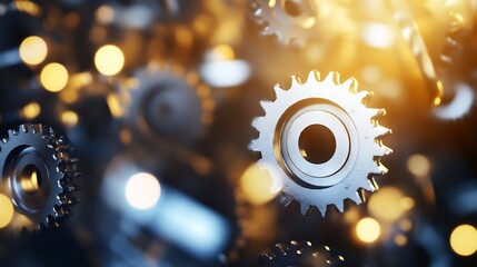Leinwandbilder - Mechanical Gears Close Up Showing Industrial Design and Movement in a Beautiful Light : Generative AI