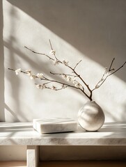 Aufkleber - Elegant Branches with Cherry Blossoms in a Contemporary Vase Highlighting Minimalist Decor : Generative AI