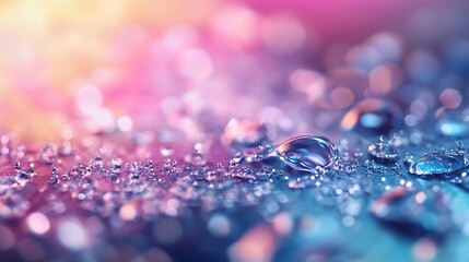 Leinwandbilder - Droplets of Water on a Colorful Surface with a Beautiful Bokeh Effect for Artistic Displays : Generative AI