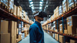 © Sonya - Future virtual reality technology for innovative VR warehouse management . Concept of smart technology for industrial revolution and automated logistic control
