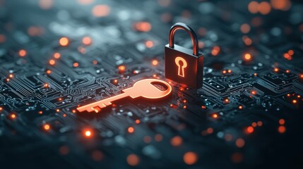 Wall Mural - an abstract representation of data encryption with glowing keys and locks, highlighting the importan