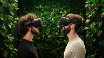 Wall Mural - two individuals interacting with each other through avatars in a virtual environment, showcasing the