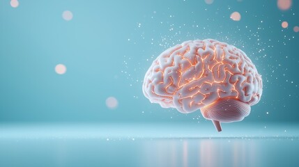 Wall Mural - a highly detailed, anatomically accurate human brain rendered in 3d, with glowing areas highlighting