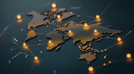 Wall Mural - an abstract representation of a digital world map with glowing hotspots representing cyber threats a