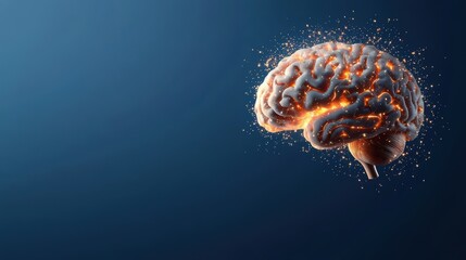 Wall Mural - a human brain rendered in 3d with glowing neural pathways forming interconnected nodes, representing