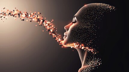 Wall Mural - a human silhouette with glowing lines extending from their head and body, merging with a stream of d
