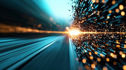 Wall Mural - an abstract representation of a singularity event, with light and data converging into a single poin