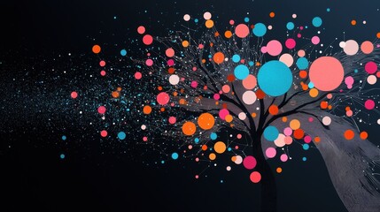 Wall Mural - a colorful and artistic visualization of data structures and algorithms, using geometric shapes and 