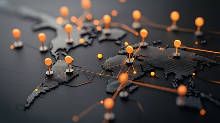Wall Mural - a graphic illustration of a world map with interconnected nodes representing servers and data center