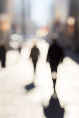 Fototapete - Blurry Urban Figures Walking in Sunlight Creating Mysterious City Vibes : Generative AI