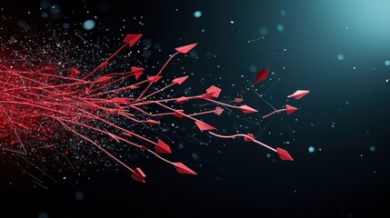 Wall Mural - an abstract representation of a cyberattack with glowing red lines and arrows targeting a network of