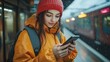 © Sang - A woman uses her smartphone while waiting for her train at a busy station