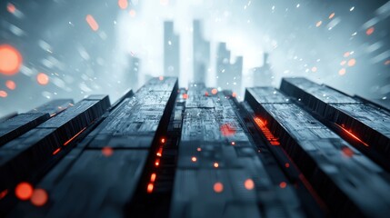Wall Mural - an abstract representation of a futuristic city with glowing lines, geometric shapes, and digital gr
