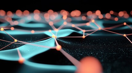 Wall Mural - a network of interconnected nodes and glowing lines forming a complex and dynamic structure, symboli