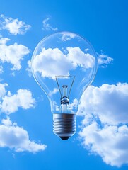 Leinwandbilder - Creative image of a light bulb filled with clouds against a bright blue sky symbolizing ideas : Generative AI