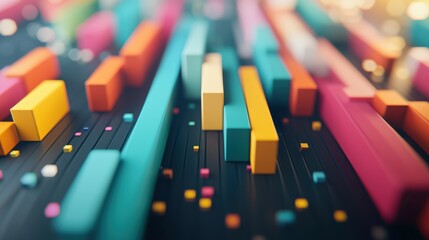 Wall Mural - a dynamic array of colorful, three dimensional bars rising and falling on a dark background, represe