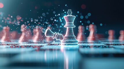 Wall Mural - a chessboard with a holographic chess piece making a strategic move, representing the strategic thin