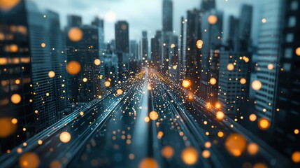 Wall Mural - a cityscape with interconnected devices, sensors, and data streams, illustrating the concept of a sm