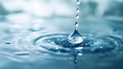 Poster - Droplet of Water Falling Creating Ripples in a Calm Blue Surface : Generative AI
