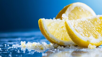 Poster - Juicy Lemon Segments Sparkling with Sugar on a Reflective Surface : Generative AI