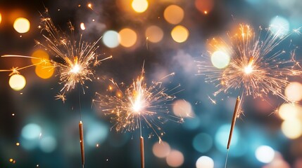 Leinwandbilder - Colorful sparkler fireworks lighting up the night sky with a magical bokeh background : Generative AI