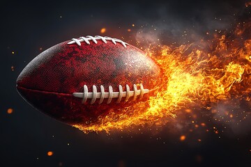 Wall Mural - Oval leather American football ball on fire.