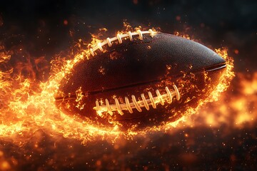 Wall Mural - Oval leather American football ball on fire.