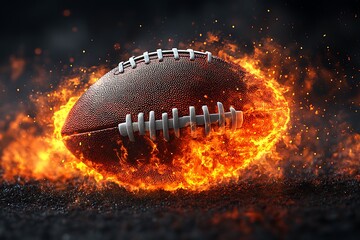 Wall Mural - Oval leather American football ball on fire.