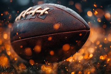 Wall Mural - Oval leather American football ball on fire.