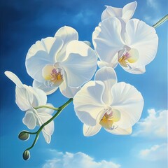 Wall Mural - White Orchids Against Blue Sky (9)