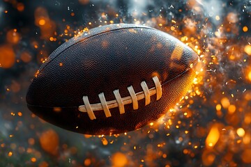Wall Mural - Oval leather American football ball on fire.