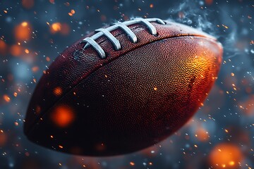Wall Mural - Oval leather American football ball on fire.