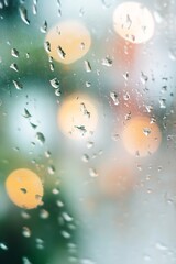 Poster - Raindrops on Glass with Blurred Colorful Lights in Background Capturing a Rainy Mood : Generative AI