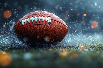 Wall Mural - Oval leather American football ball on fire.