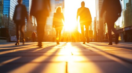 Aufkleber - Silhouetted Walkers Against a Stunning Sunset in an Urban Environment : Generative AI