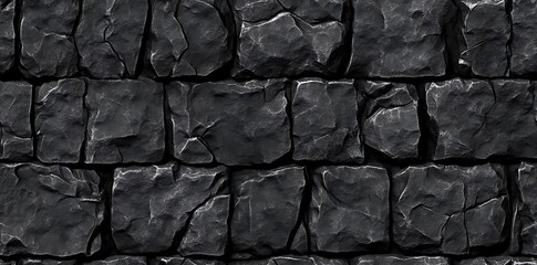 Black stone block wall seamless texture background for designers