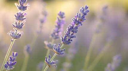 Wall Mural - Lavender Flower Blossoms Gently Swaying in a Sunlit Summer Field : Generative AI